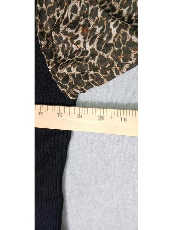 DKNY Bishop Sleeve Sweater Womens M Sheer black Leopard Print Sleeves Ribbed - Picture 7 of 12